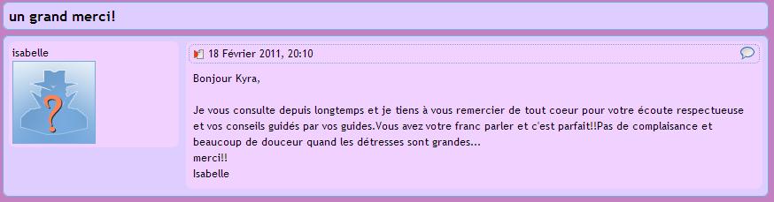 retour de voyance de Isabelle merci